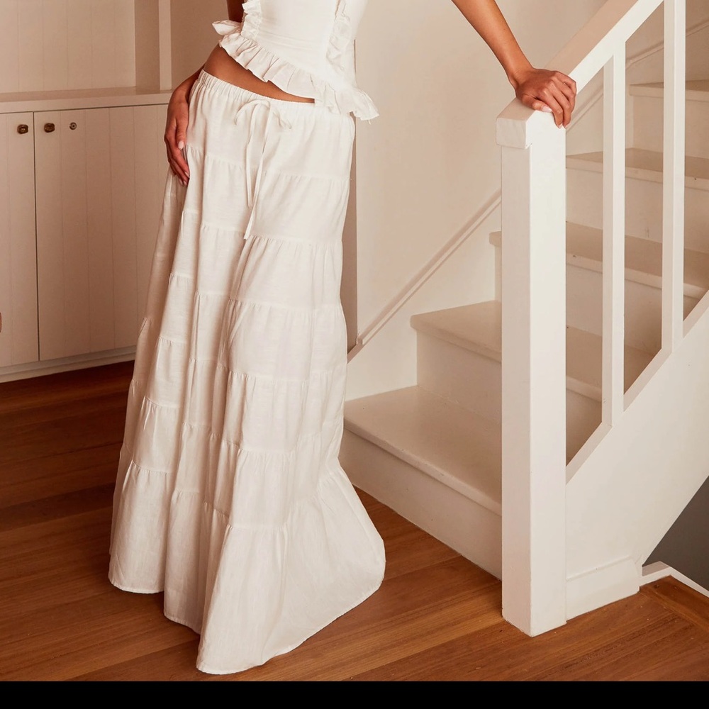 Peppermayo White Tiered Maxi Skirt